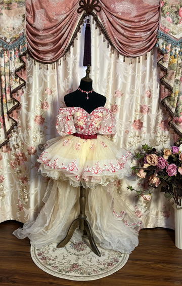 Cute Floral A Line Off the Shoulder Tulle Long Sweep Homecoming Dress Cocktail Dress HZ1023
